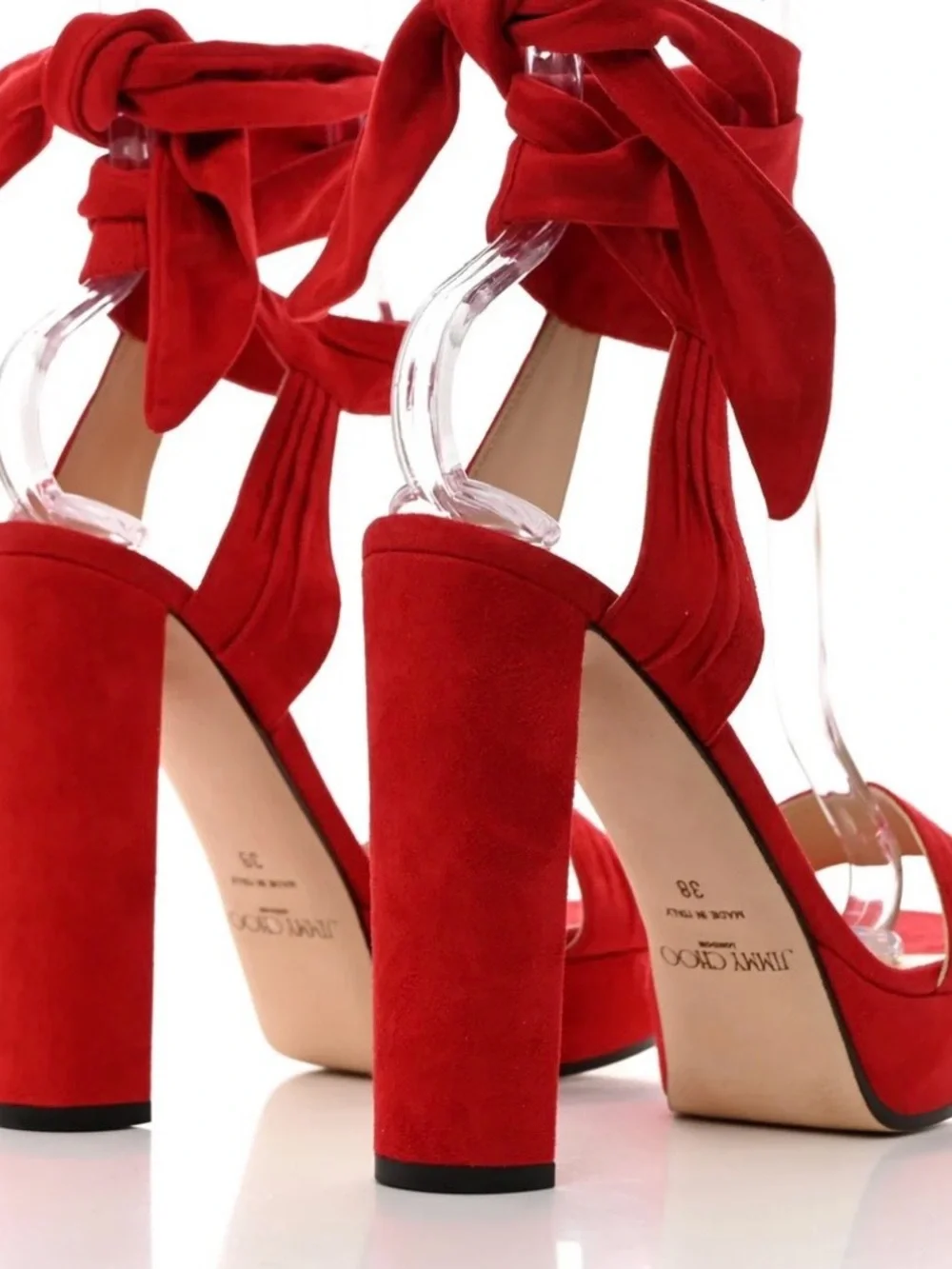 Jimmy Choo Red Suede Ankle-Tie Platform Sandals size 40